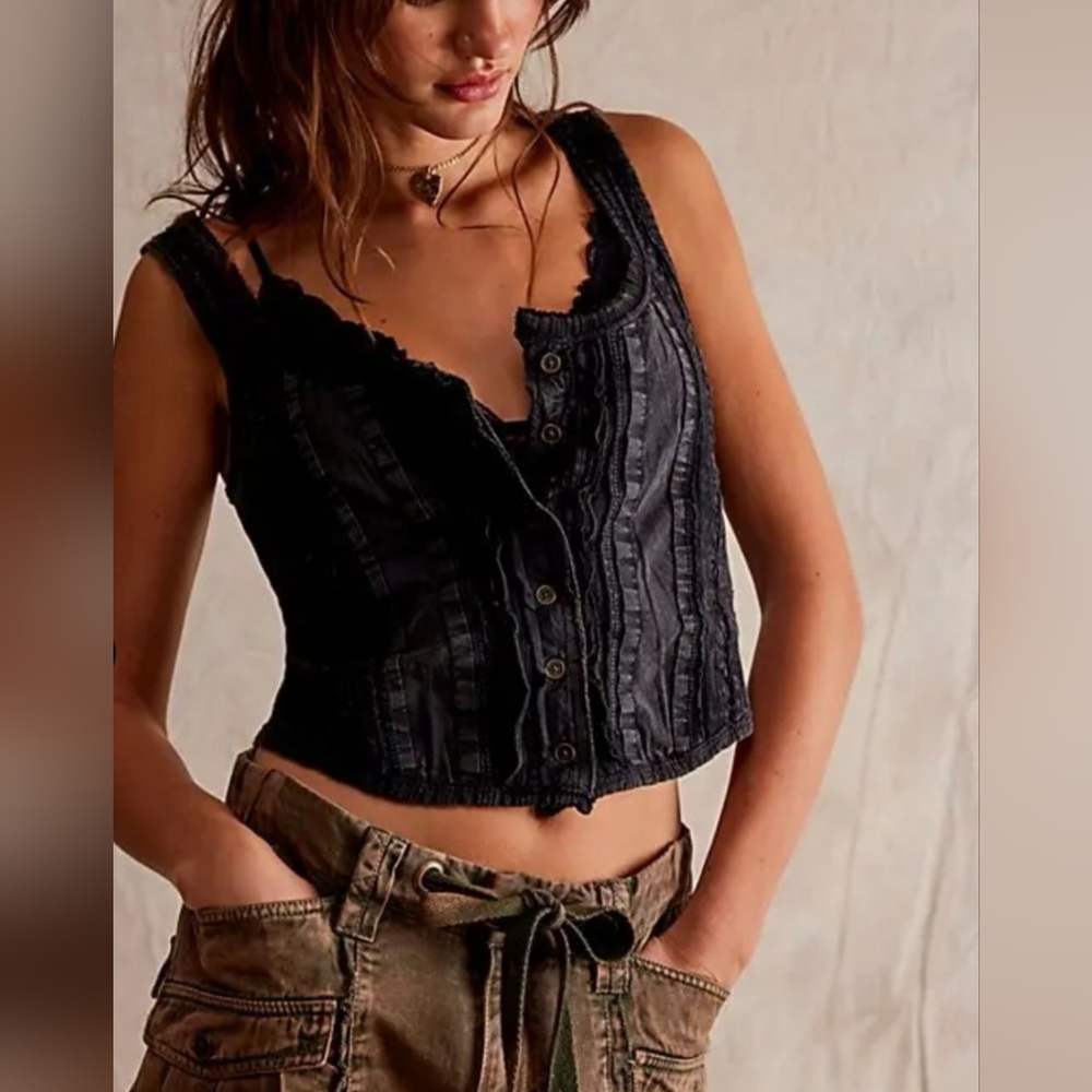 Free People We The Free Amore Vest Black M NWOT